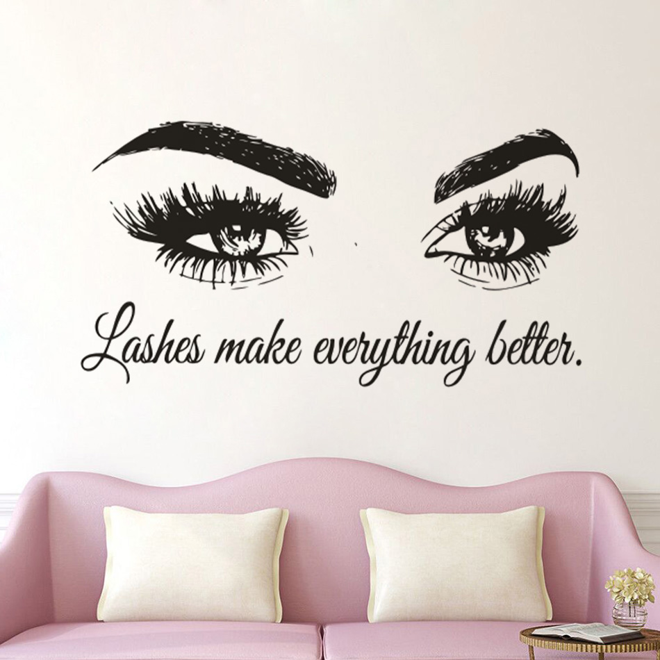 Beauty Of Makeup Quotes - Rzęsy Vinyl kalkomania ścienna Salon kosmetyczny